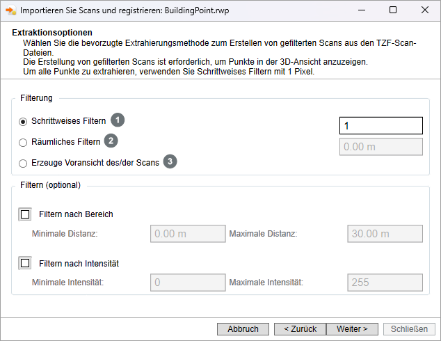 Import Extraktionsoptionen